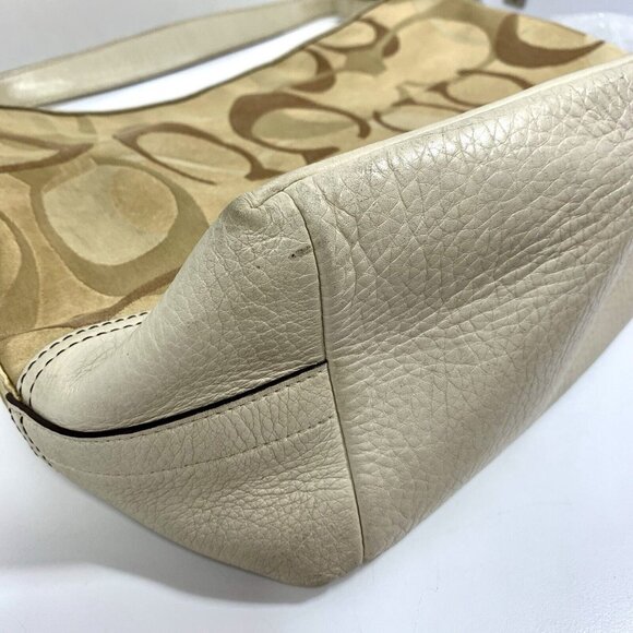 COACH Signature Shoulder Bag Purse Optic Large 7656 Cream Tan Canvas & Leather - Picture 9 of 16